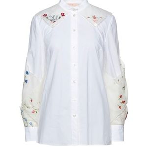 Tory Burch Embroidered handkerchief floral Poplin white blouse shirt